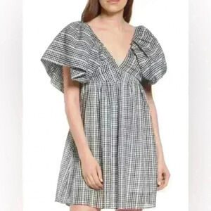 New! Moon River Gingham Flutter Sleeve Babydoll Dress